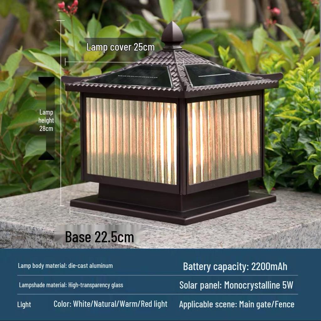 Solar Waterproof Outdoor Garden Post Light for Villa Entrances, Yards, and Fence Walls