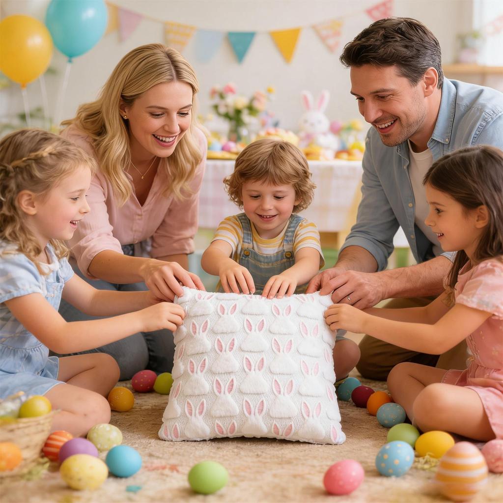 Easter Pillow Covers Cute Rabbit Cushion Wrap 18x18in Embroidered Ears Farmhouse Easter Pillow Covers for Bedroom Home Decor