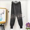 Plus Size Women's Stretchy Lace-up Knit Harem Pants - Slimming, Shiny Stamping, Casual Fit