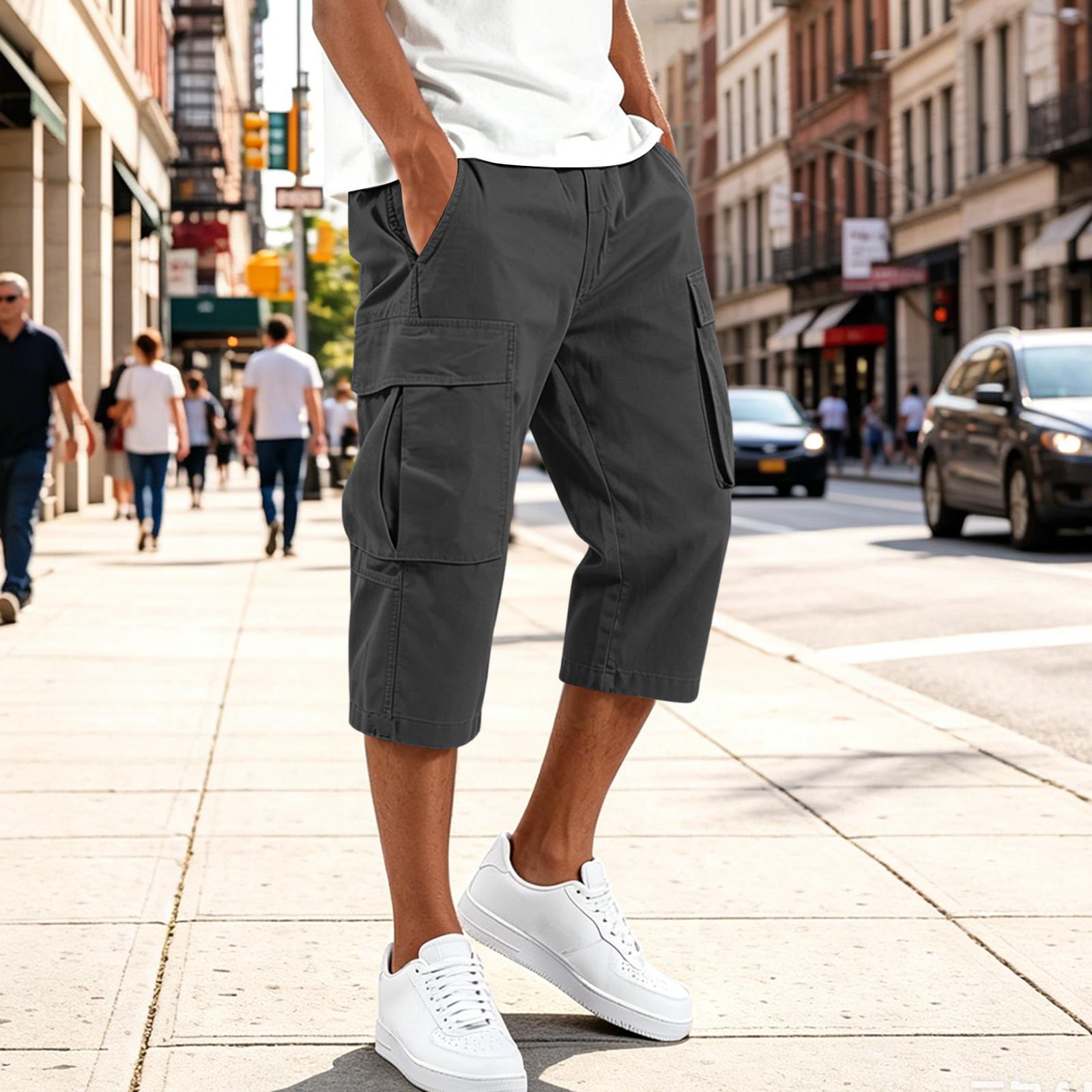 Constantine Casual Cargo Capri Broeken met Trekkoord voor Mannen, Zomer Shorts met Meerdere Zakken voor Mannen M zwart