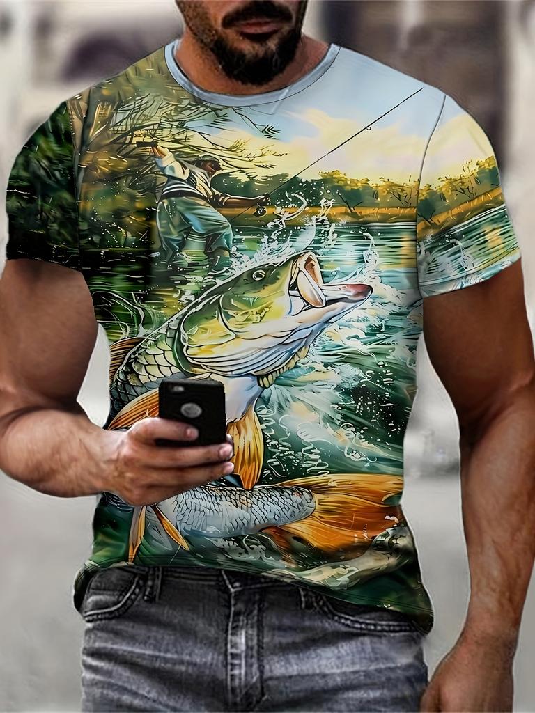 Men's Fishing Shirt Summer T Shirt Short Sleeve Tee Top Men T-Shirt Harajuku Casual T Shirt Men Round Neck Tops Fishing T-Shirts