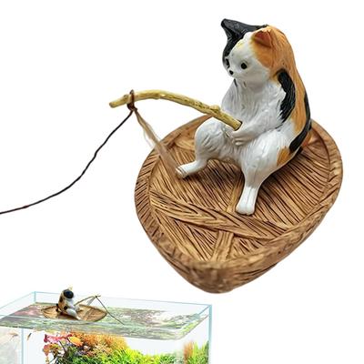 Aquarium Decorations Kitten Fishing Resin Figurine Aquarium Decor for Garden Pond Home Office Landscaping Outdoor Aquatic River