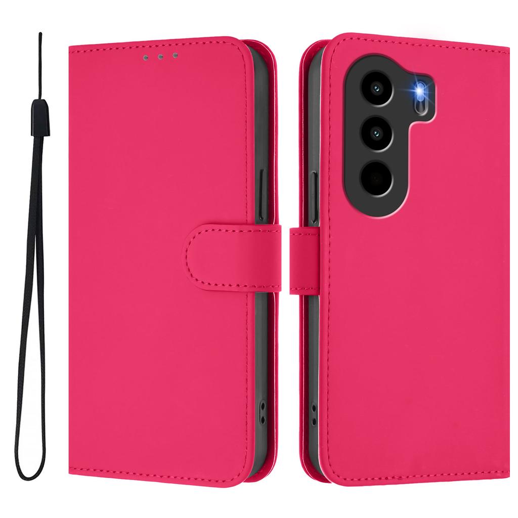 For itel Power 70 4G Case Solid Color Wallet Leather Phone Cover with Strap