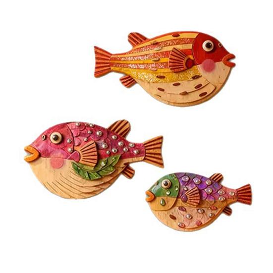 3 Stück/Set Vintage Puffer Wanddekoration, Küsten-Holzfisch Hängeornament, Maritime Meeres-Thema Wandkunst für Badezimmer, Wohnzimmer