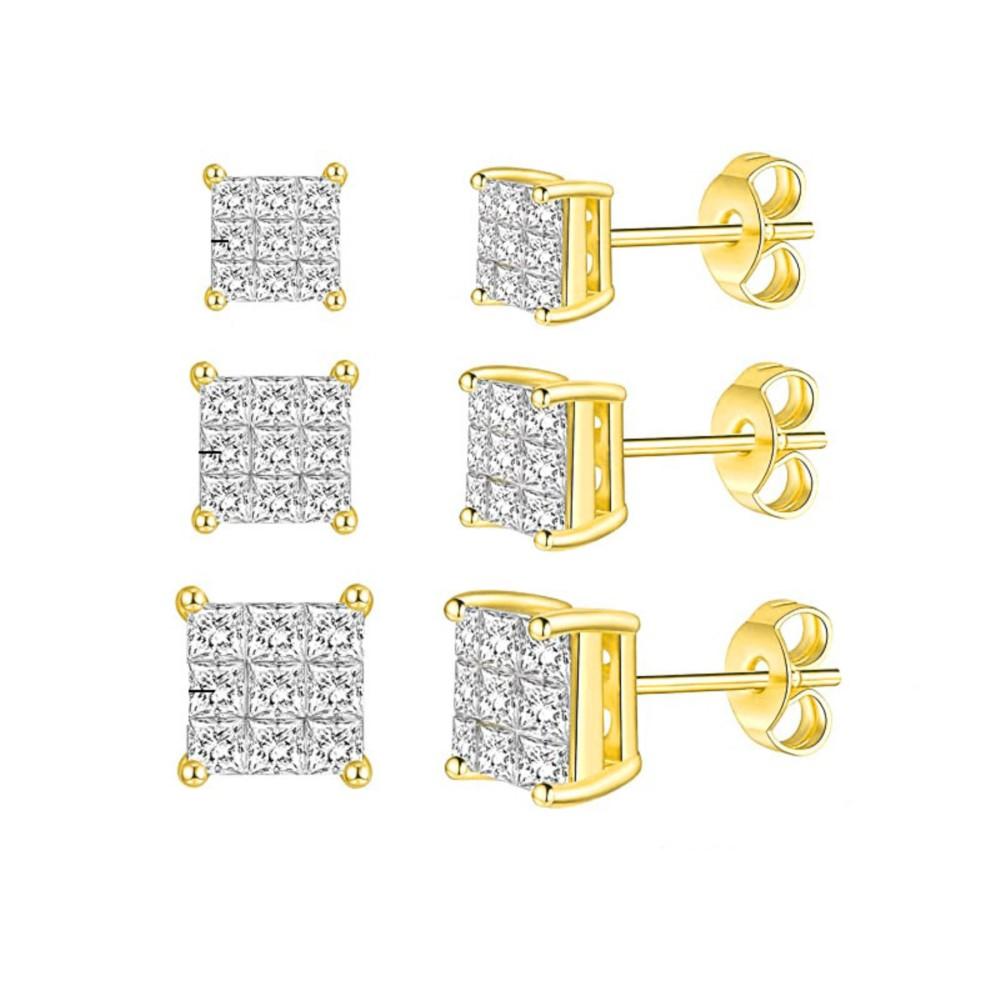 Hippie Sparkling Square Zirconia Earrings For Women Punk Gold Color Plated Charm Earings Gift Hiphop Jewelry Accessories OHE108