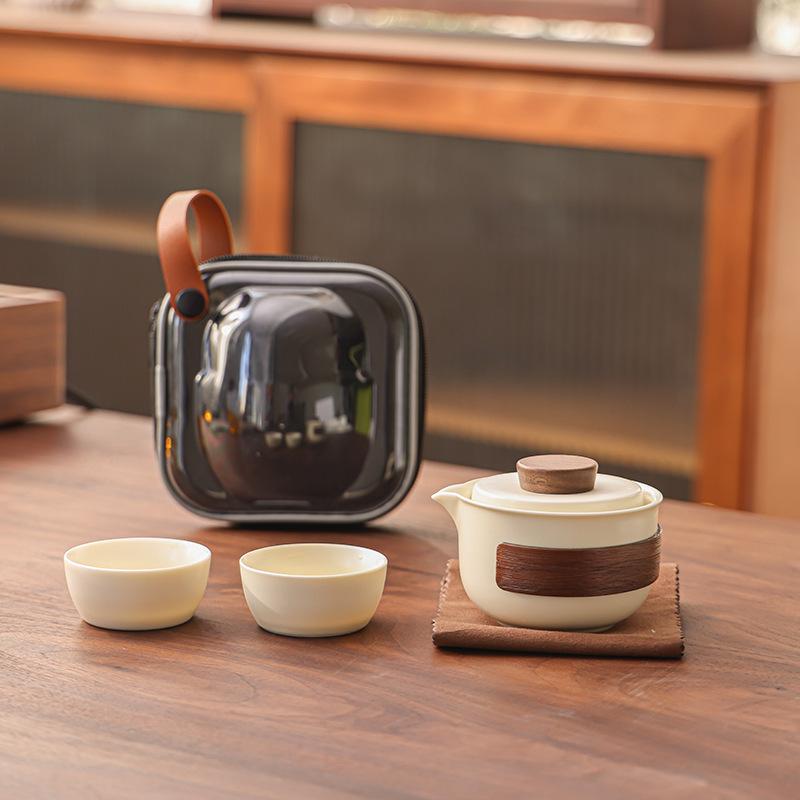 Przenośny zestaw do herbaty Kungfu z białym szkliwem księżycowym, podróżny ceramiczny zestaw do herbaty, minimalistyczny wygląd, nowoczesne chińskie zestawy do herbaty, odpowiednie do domu, biura, podróży służbowych