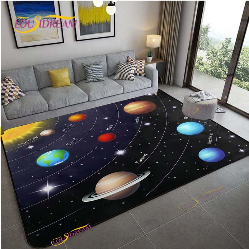 Cartoon Space Universe Planet Carpet for Living Room Bedroom Sofa Area Rug Kitchen Door Un-slip Floor Mat Alfombra Birthday gift