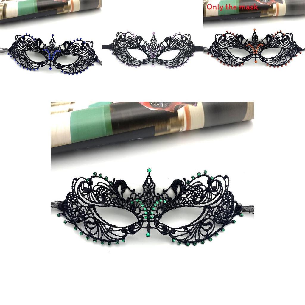 Halloween Lace Mask With Rhinestones For Costume Party And Kids Adults