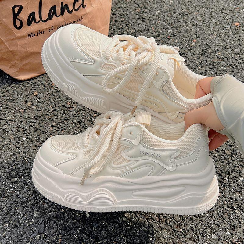 Fashion White Flat Shoes for Women Spring New Breathable Platform Vulcanized Shoes Women's Lace-up Casual Sneakers Zapatos De Mujer 2025