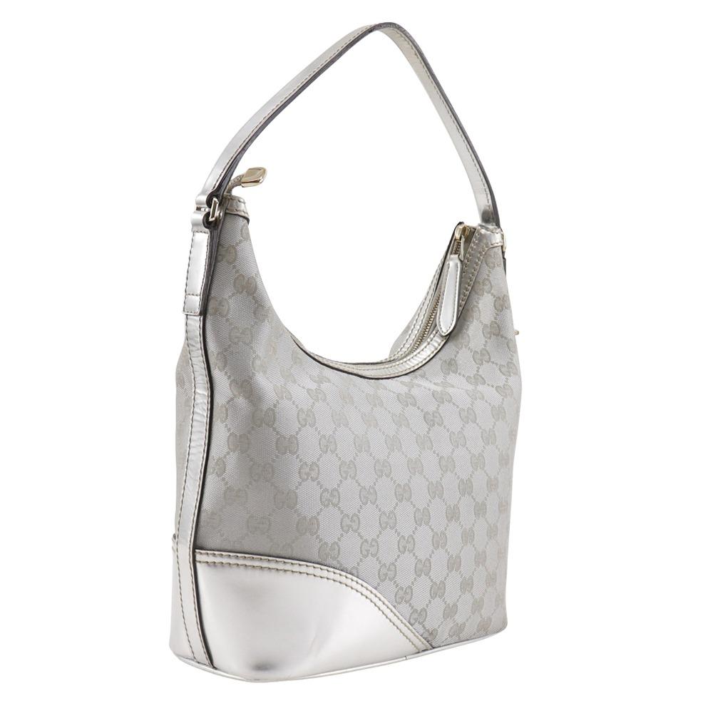 Gucci Interlocking G Shoulder Bag 182491 Silver GG Canvas Women Used