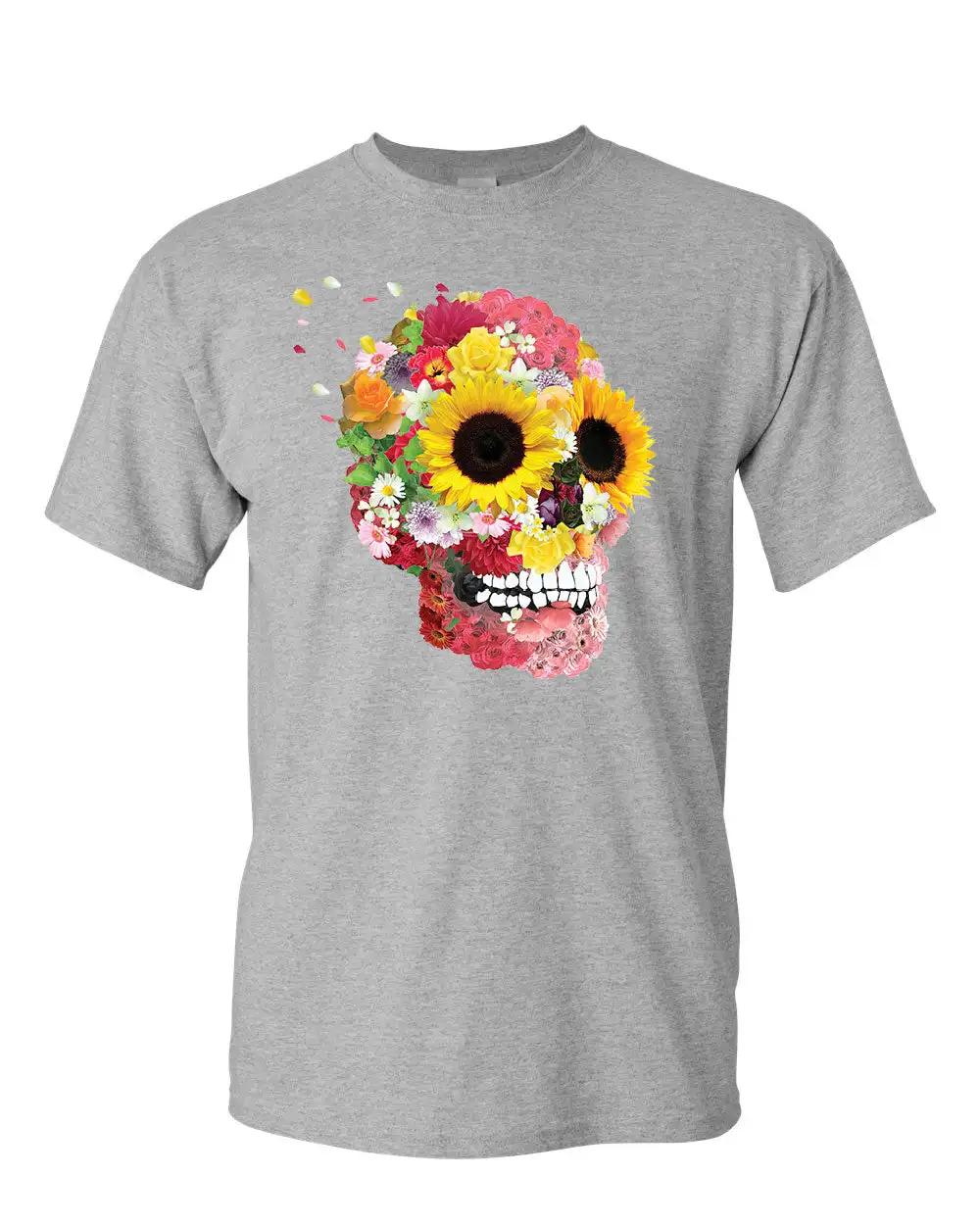 

Футболка с изображением сахарного черепа и подсолнухов, День мертвых, мужская футболка Calavera Mexico XXXXXL небесно-голубой