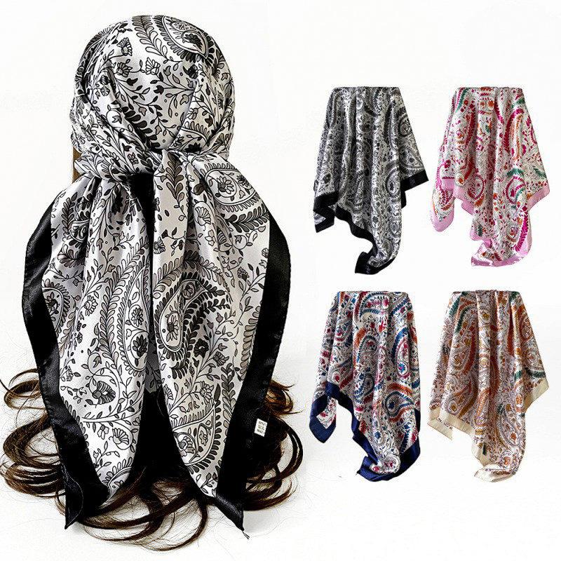 New 90-colour Satin Paisley and Cashew Flower Print Square Scarf, Headscarf or Decorative Scarf