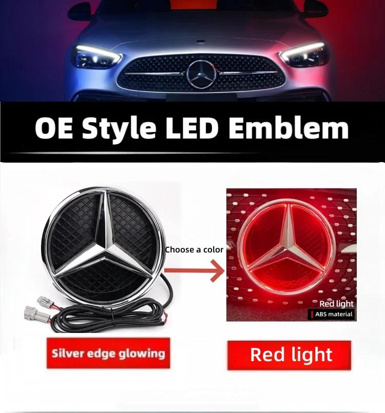 Bilklistremerke Varmt 2026 Nytt For Benz Stjernelogo til Frontgrill for Bil Hvit, Blå og LED-belyst Logo for Mercedes Benz W20