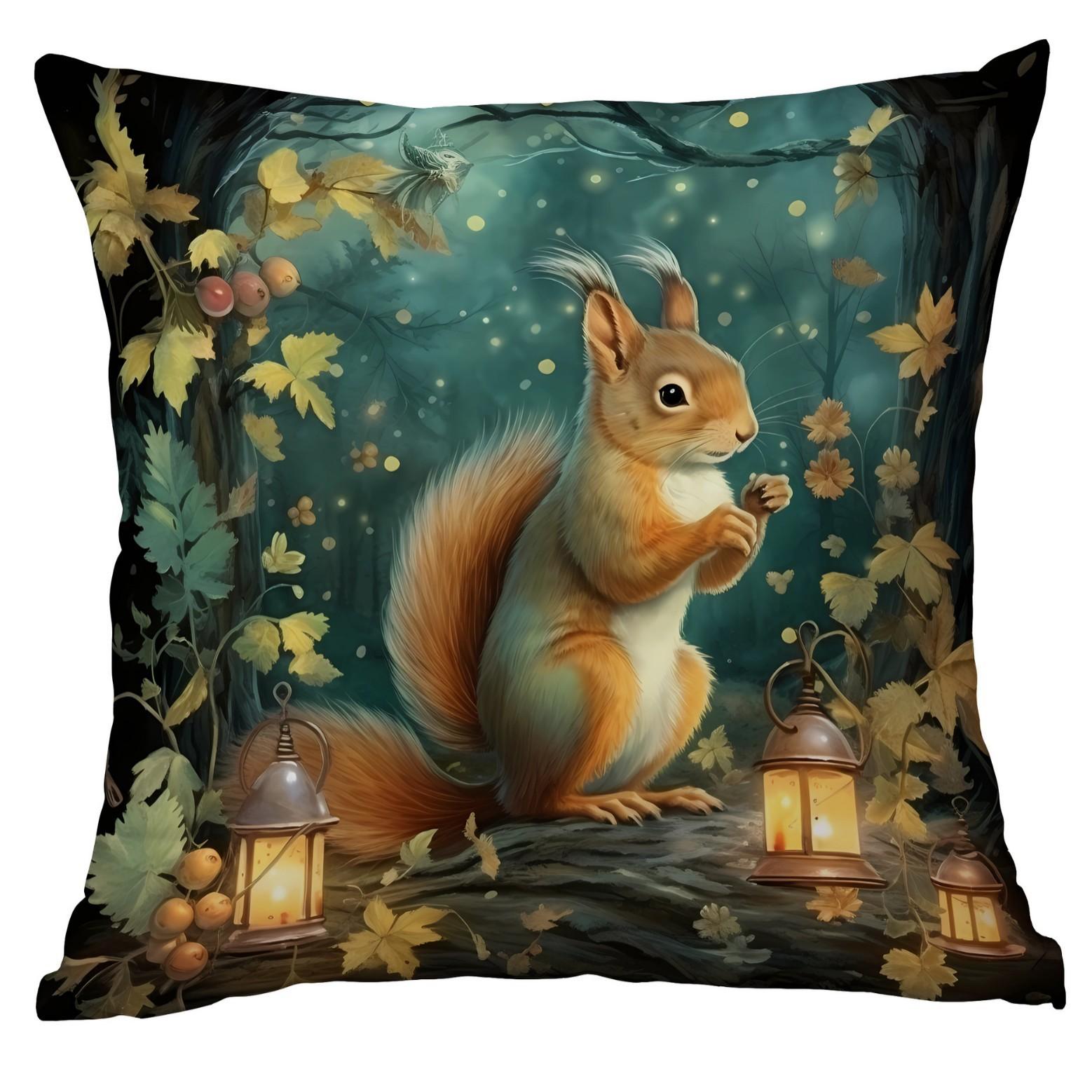 

Подушка «Ночной вид на Мечту о Новом Лесе» Милая наволочка с принтом белки и кролика Чехол для подушки 45 * 45Cm