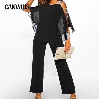 Macacão feminino cor sólida moda irregular ombro a ombro trompete peça única