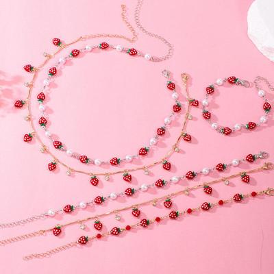 Chic European & American Strawberry Jewelry: Versatile, Cute Bracelet, Anklet & Necklace for Women