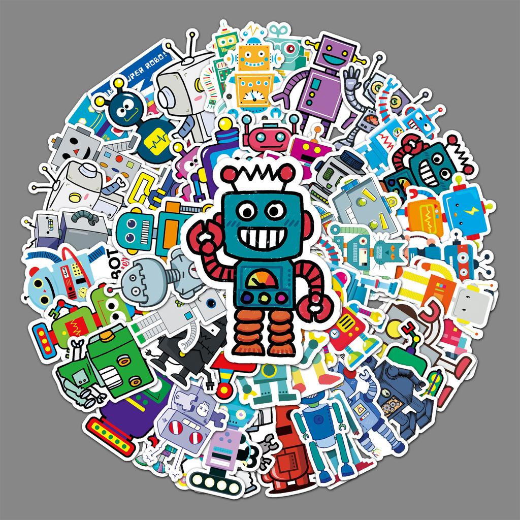 51 Pcs Unique Robot Doodle Cartoon Cute Children's Gooka Skateboard Water Bottle Luggage Stickers