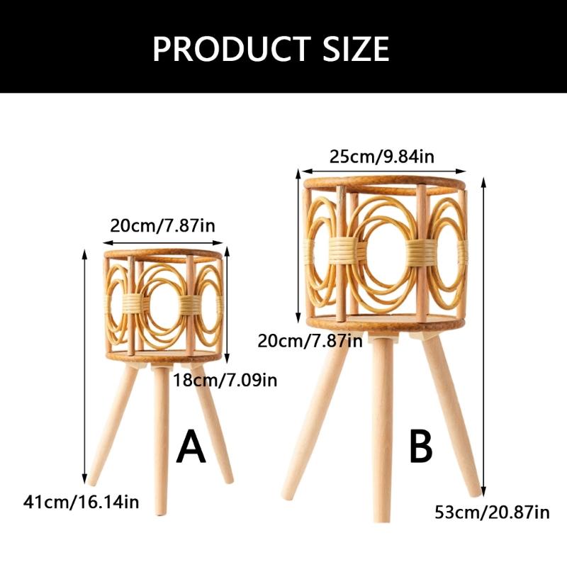 Rattan Woven Flower Pots Plant Basket Grass Planter with Wood Stand Indoor Outdoor Garden Storage Container Home Decors