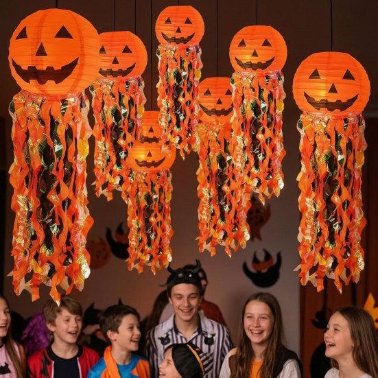 Pumpkin Paper Lanterns, Front Door Hanging Decor for Home Party Festival, Reusable Halloween Party Supplies Props