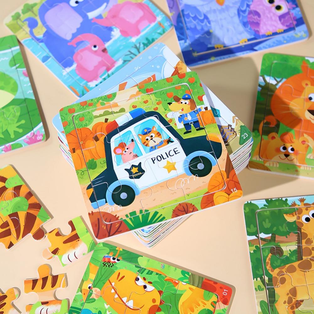 9-Piece Wooden Children'S Jigsaw Puzzle Toy For Early Childhood Education Cartoon Animal Transportation Cognitive Puzzle