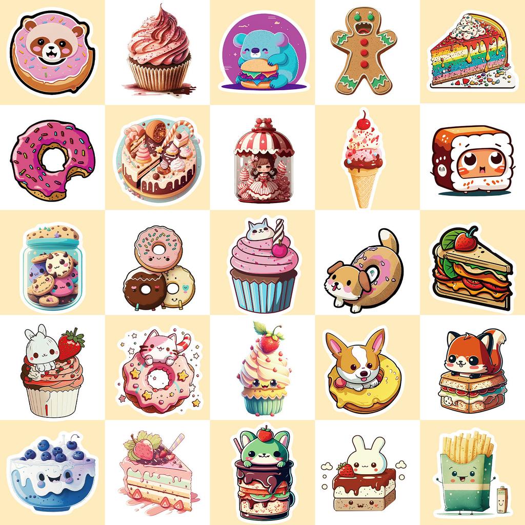 50 Animal Food Donut Stickers New Product Cute Donuts Children Cartoon Stickers