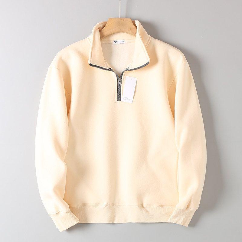 Export Orders Exported To Japan Loose Casual Stand Collar Half Zipper Fleece Hoodie Men's and Women's Autumn and Winter Fleece-lined Warm Outerwear
