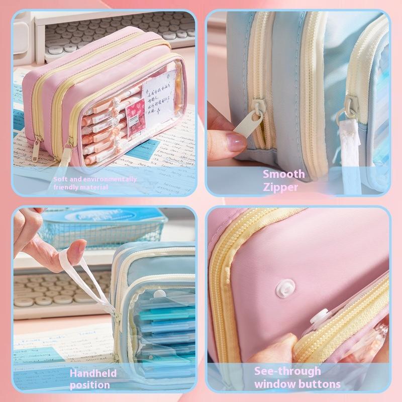 1Pc High-Value Transparent Pen Bag Large Capacity Simple Korean Version Multi-Functional Student Stationery Storage Bag
