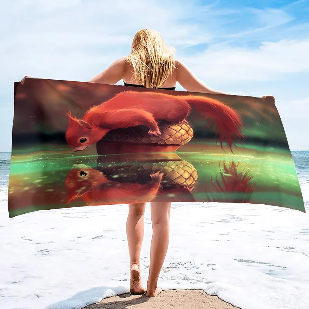 Squirrel Beach Towel Large Beach Towels Pool Towels Microfiber Beach Towels Highly Absorbent Lightweight,Soft and Quick Dry