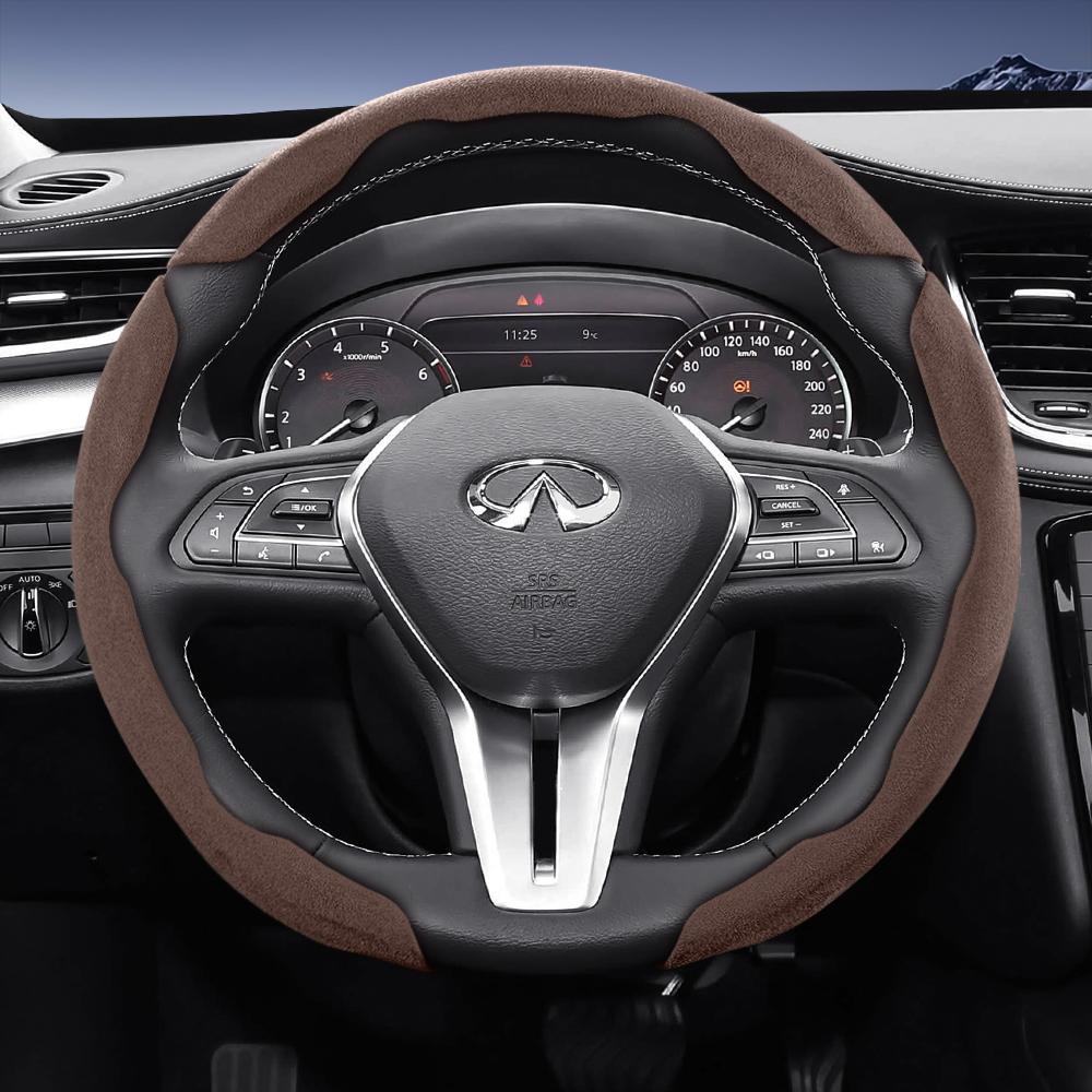 bpzsw1 Suitable for Infiniti Sports Suede Leather Steering Wheel Cover with Split Snap-On Design for Models Such as Q50 Qx50 Qx55