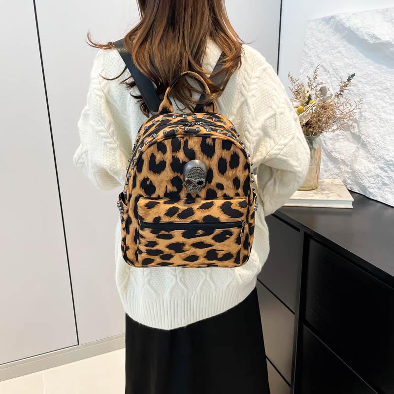 

Punk Women s Leopard Backpack Vintage Skull Leather Student Schoolbag Gothic Ladies Shoulder Bag Travle Handbag Female Rucksack