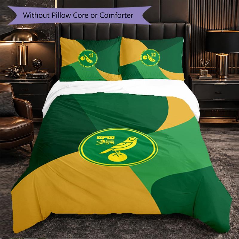 Norwich City Football 3 Piece Bedding Set Soft Duvet Cover Set with Pillowcases Printed Bedroom Decor Set for Home
