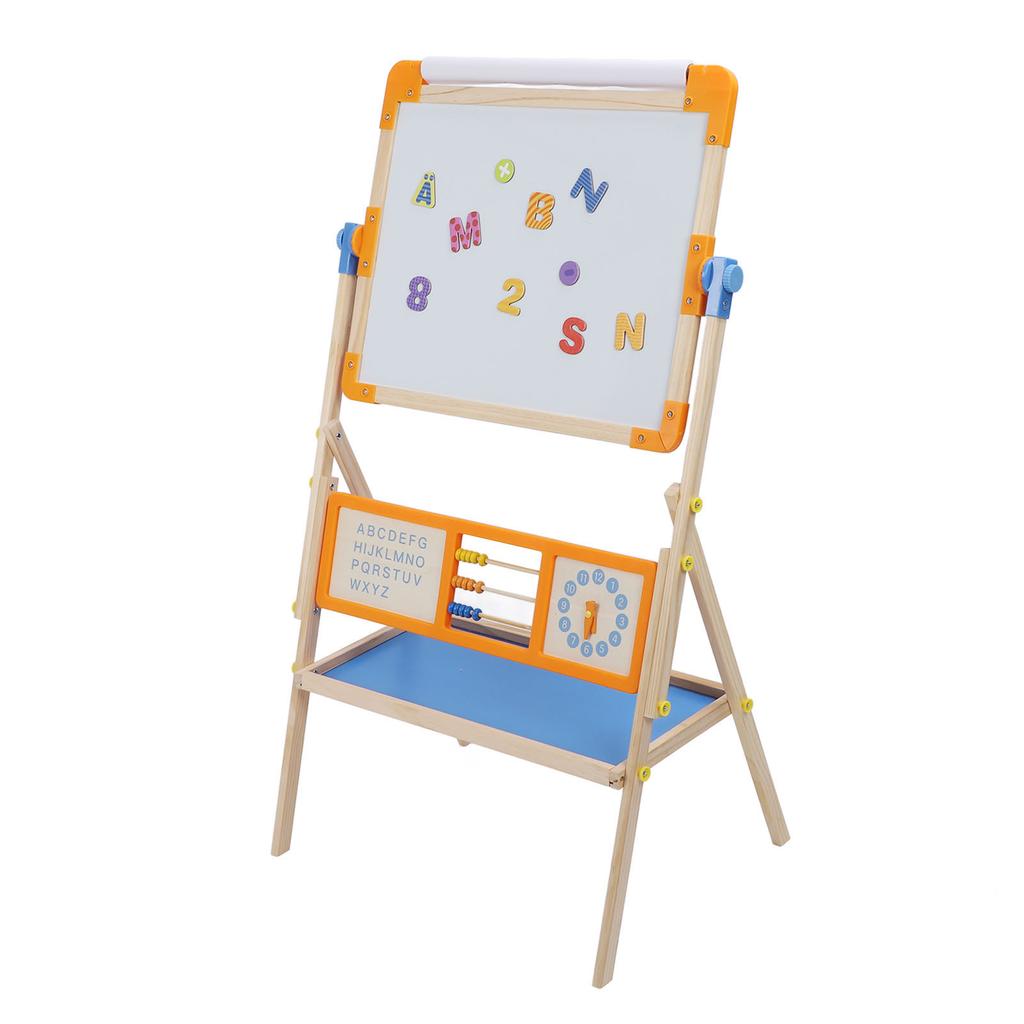 Easel for Kids with Paper Roll Learning Toy Magnetic Stickers Double Sided 360 Degree Rotating Kids