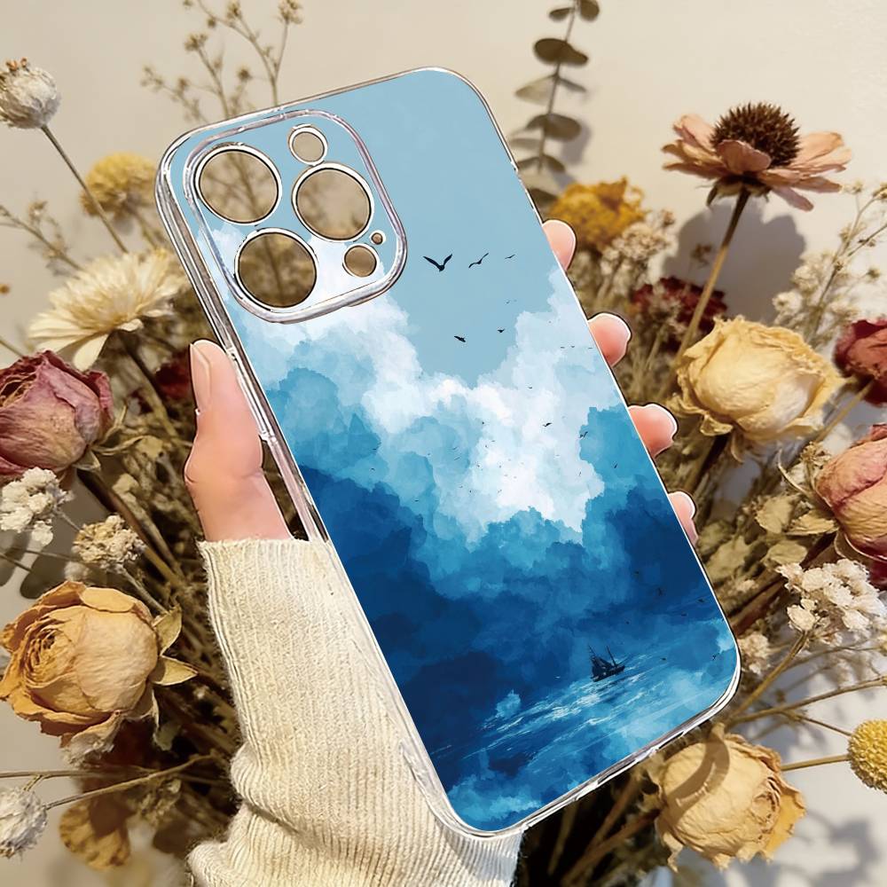 

Sea Phone Case Transparent Silicone Soft For iPhone 17 16 15 14 13 12 11 Mini Pro Max Plus iPhone16promax