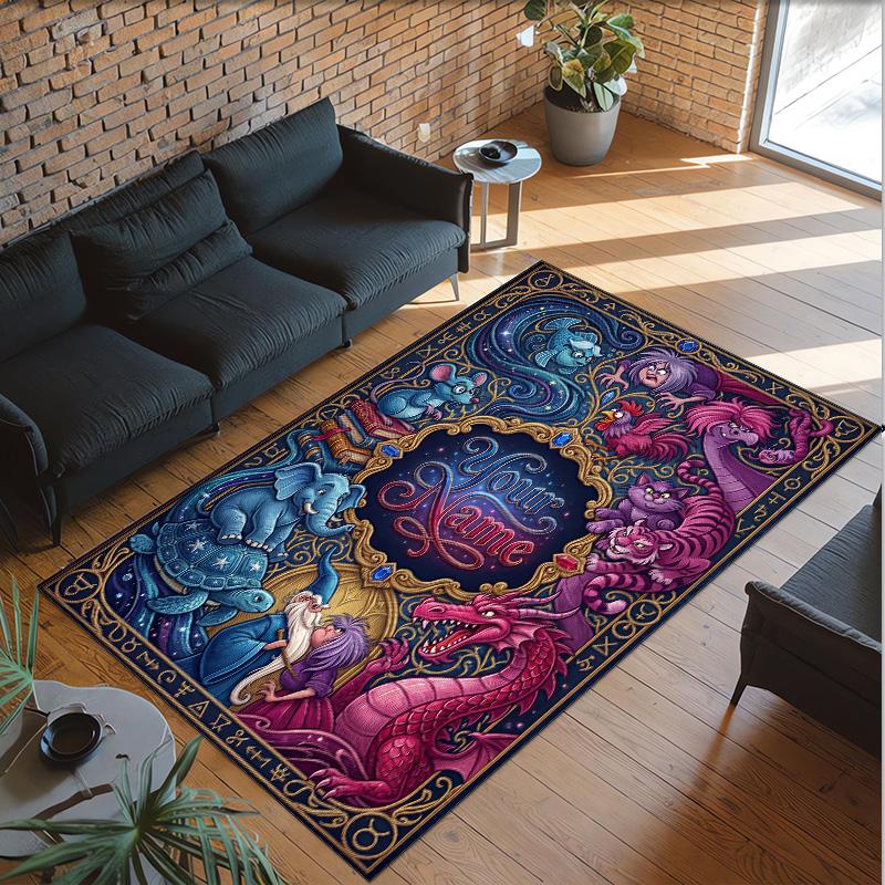Fantasy Magic Theme Crystal Velvet Rug Personalized Custom Name Text Soft Floor Mat Home Decor
