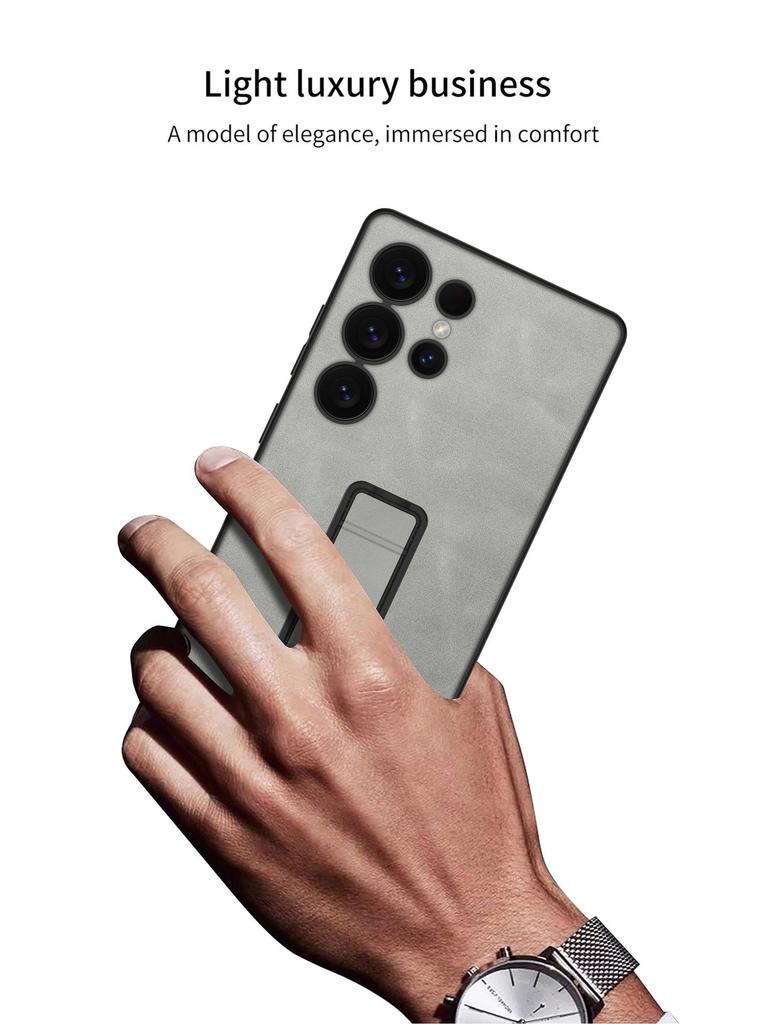 Samsung S25 Ultra Folding Bracket Case - Drop-Proof Frosted Leather Hard Shell