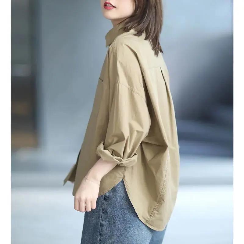 Women's Long-sleeved Shirt Women's Loose Large-size Cotton Bat-sleeved Fashion Shirt