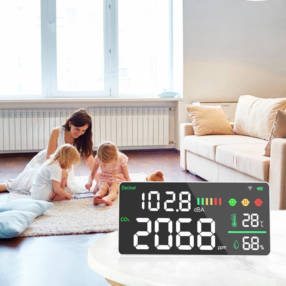 Misuratore di decibel digitale da parete Tuya Wifi Misuratore di anidride carbonica Tester di temperatura e umidità