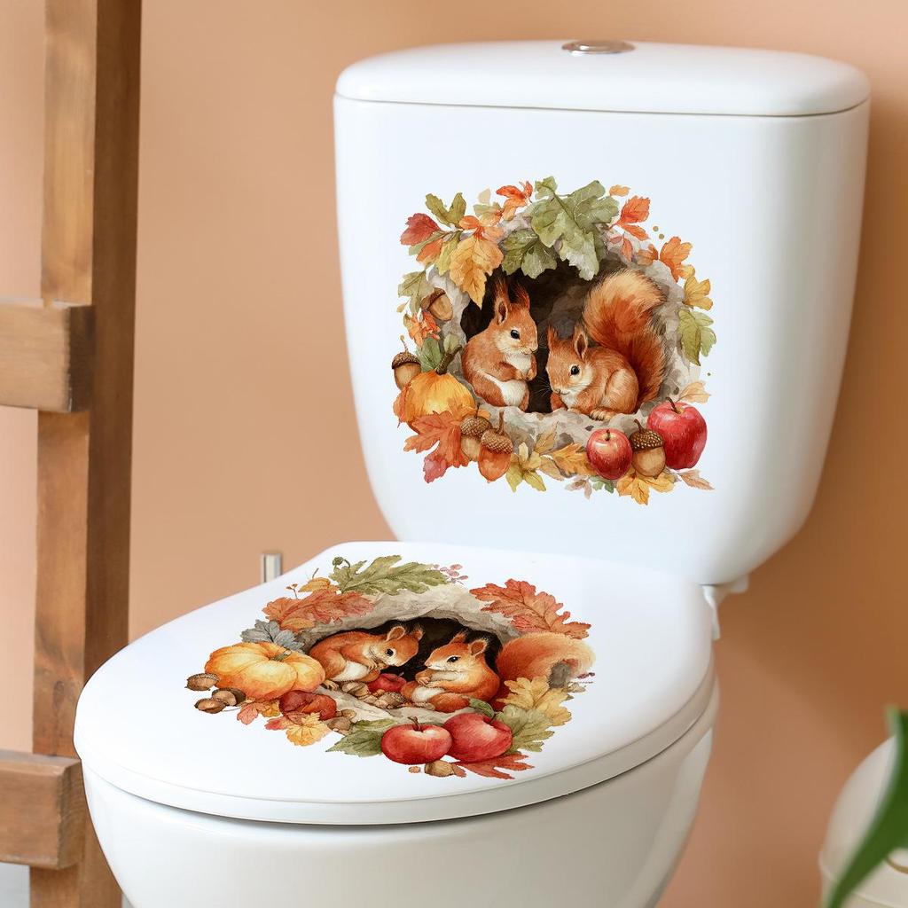 2 Sheet Beautiful Golden Flower Toilet Sticker Bathroom Toilet Cover Decorative Sticker Waterproof Self Adhesive
