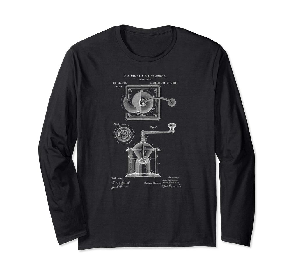1885 Coffee Mill Grinder Coffee Lover Print Long Sleeve T-Shirt