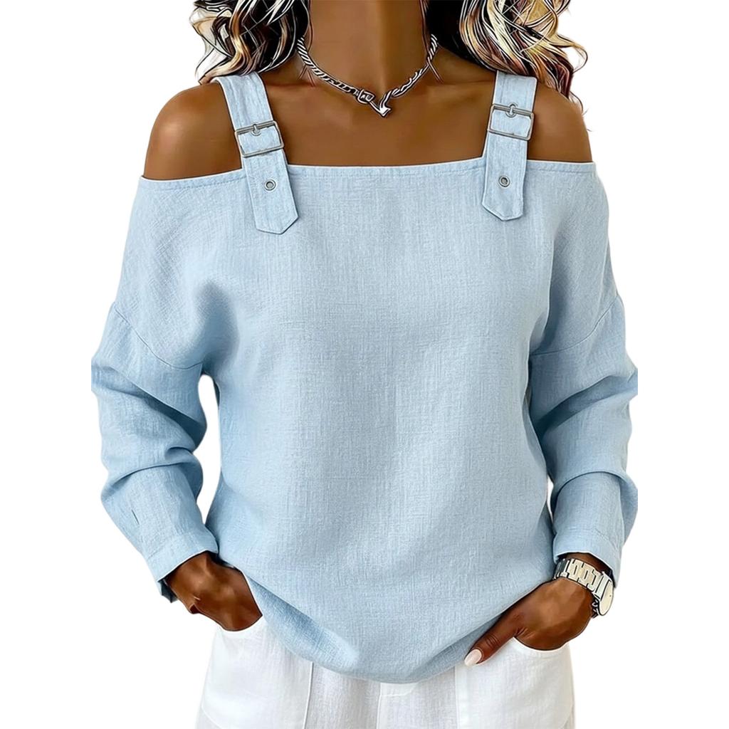 Women’s Off Shoulder Long Sleeve Strap Casual Loose Fit Blouse Top for Daily Wear Work or Travel Outfits