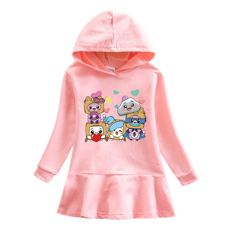 2026 Spring/Autumn Girls' Ruffle Rainbow Cartoon Hooded Long Sleeve Sweatshirt Dress
