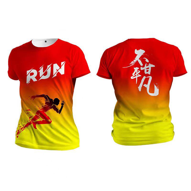 Outdoor Run Fitness Sports T-Shirts Fashion Gradient Harajuku T Shirt For Men Summer Loose Tops Casual O-neck Women's Tracksuit