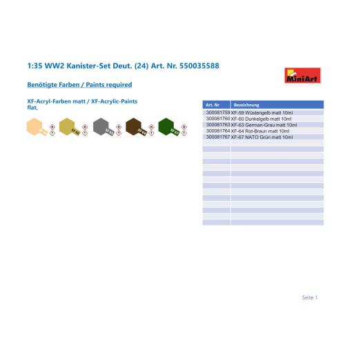 Miniart 1/35 Scale World War II German Fuel Can Set Plastic Model MA35588