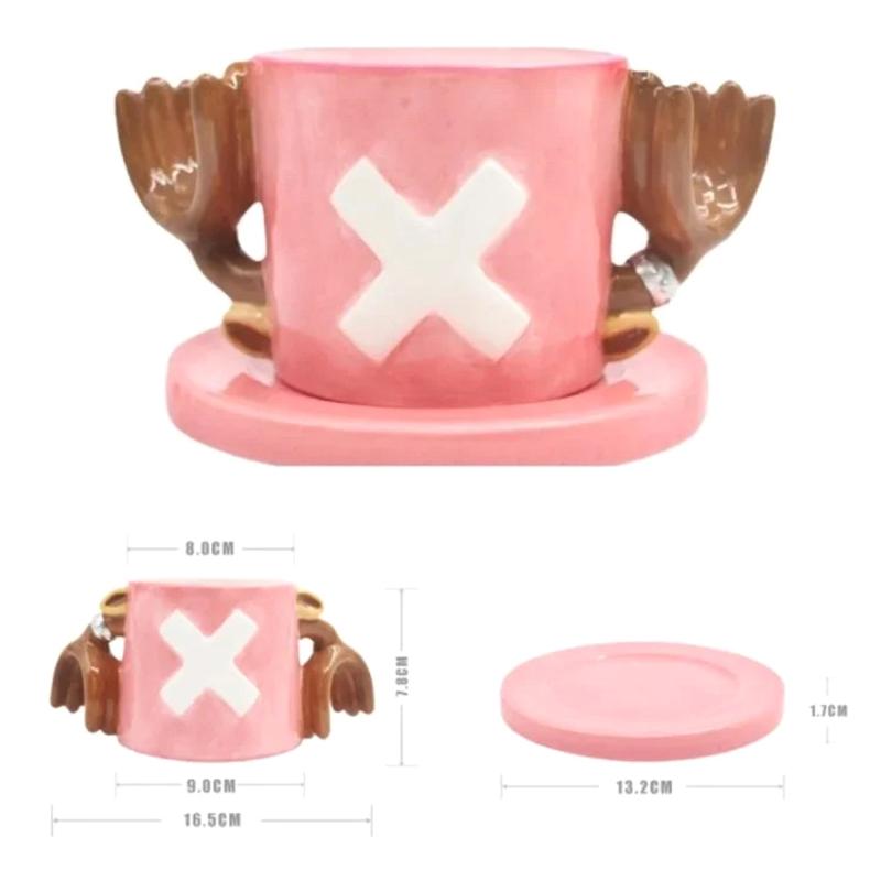 Anime Coffee Mug With Saucer Creative Luffy Ace Sabo Three Brothers Hat Shaped Ceramic Coffee Cup Child'S Birthday Gift Cup