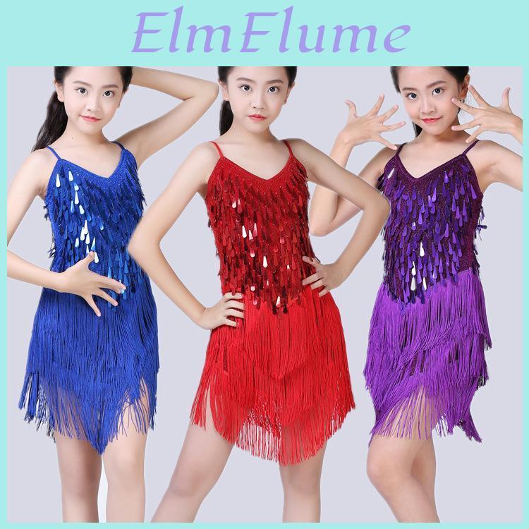 Dress Latin Dance Children Cha Cha Competition Latin Dress For Girls Sequins Dancing Costumes Kid Performance Outfits