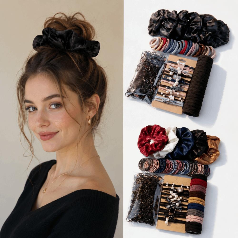 1087Pcs Neutral Color Hair Accessories Kit Multi-Style Ponytail Holders Pack for Women Girls