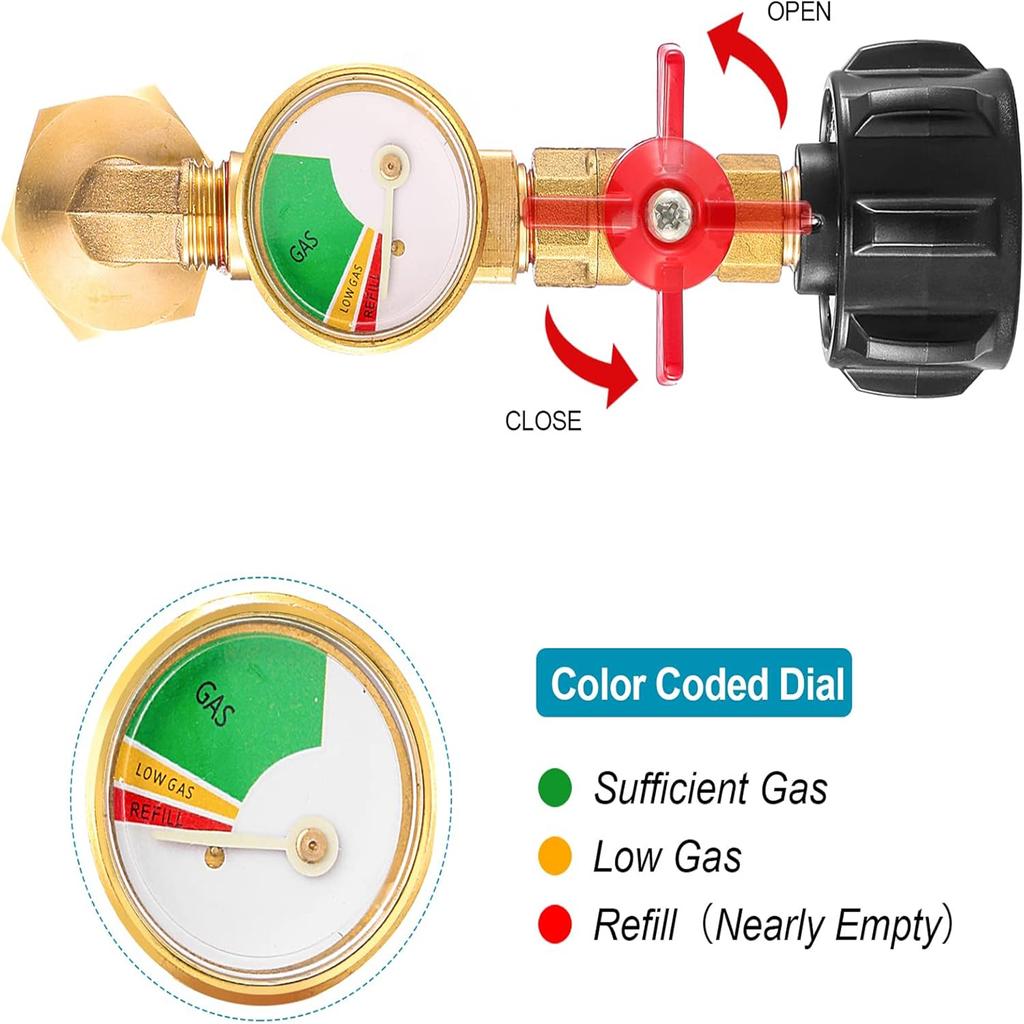 Quick Connecting Propanes Adapter Metal Conversion Fitting with Gauge for Portable Grills Accessories Metal Texture