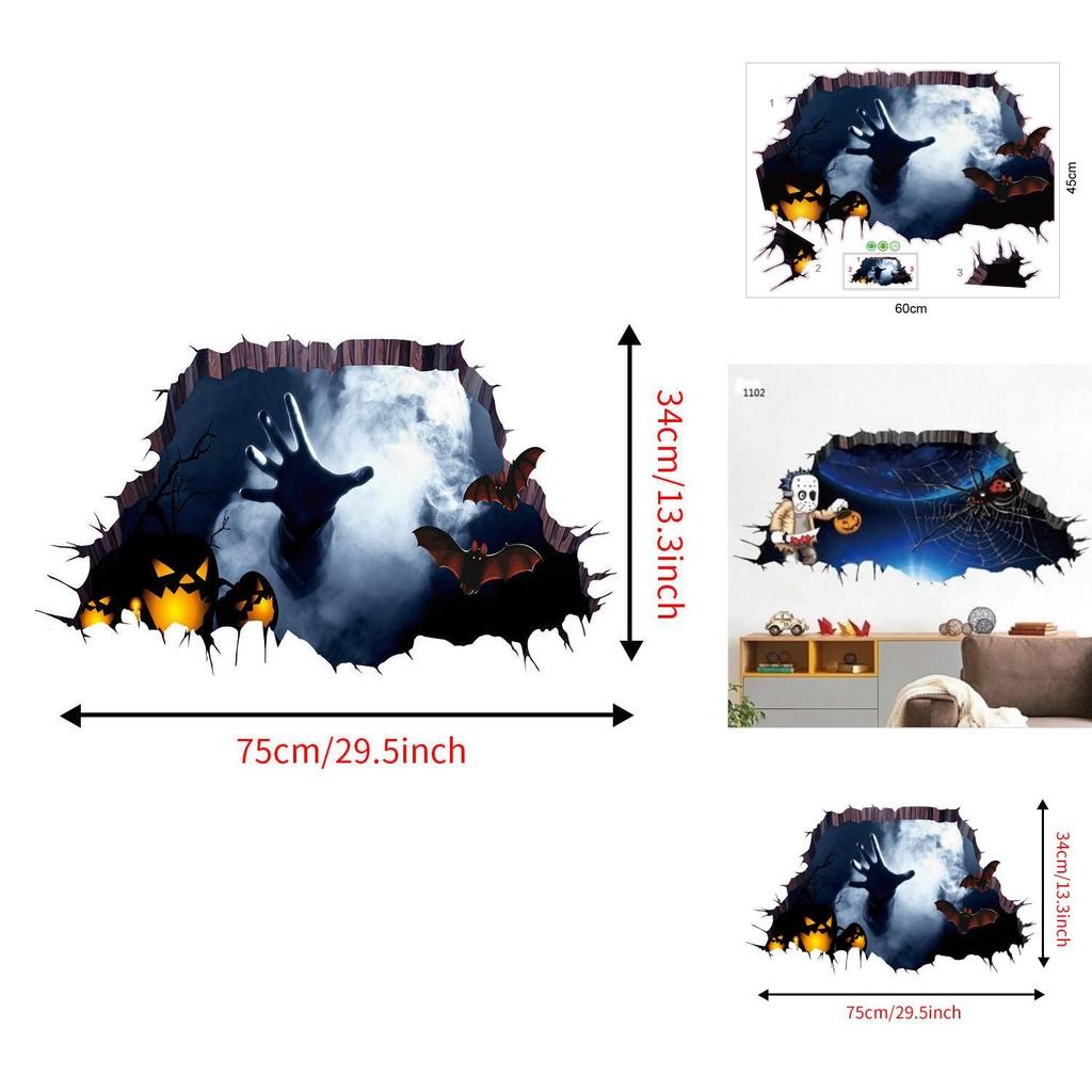 Horror 3d Wall Sticker For Halloween Haunted House Decor Waterproof Pvc For Living Room