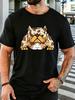 Unisex Olive Green Tee Spotted Bulldog Cartoon Animal Print Short Sleeve Loose Casual Basic Top For Adult Male Daily Wear Outfit
