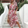 New European and American Summer Women's Fashion Medium and Long Vacation Dress Floral